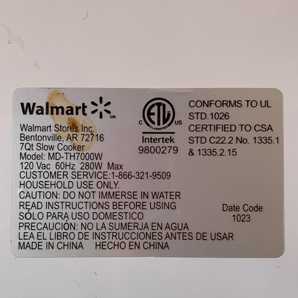 Crockpot LID ONLY Walmart Brand Slow Cooker 7 Qt Oval Glass Lid Model MD-TH7000W - Picture 6 of 6